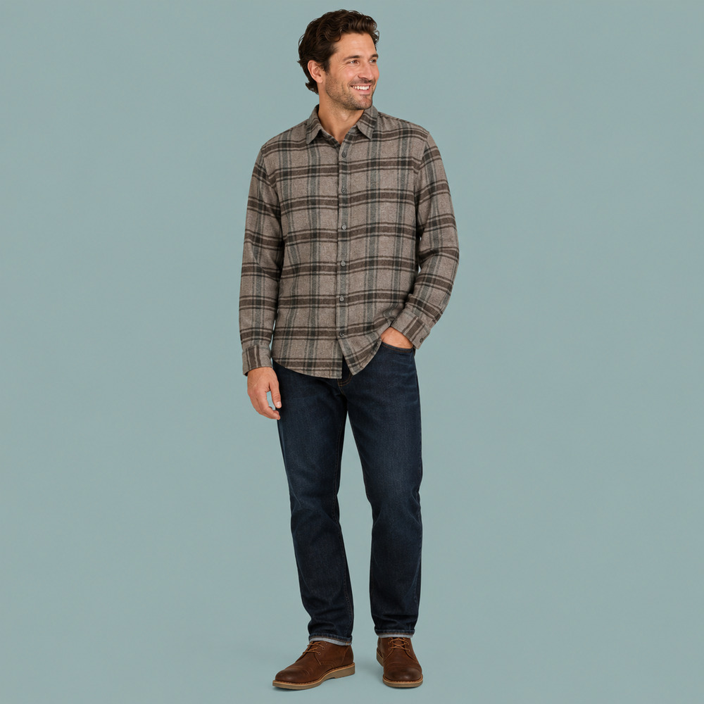 Vince Size Large L Gray Brown Double Face Plaid Button Front Viscose Wool Men's